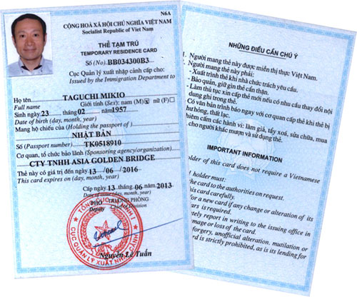 Thẻ tạm trú có tên tiếng anh là Temporary Resident Card (TRC)